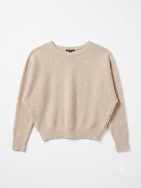 Women's Beige Textured Knit Crewneck Pullover Sweater